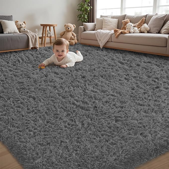 8x10 Area Rug for Living Room:Ultra Soft Fluffy Shag Dark Grey Rugs, Large - Image 3