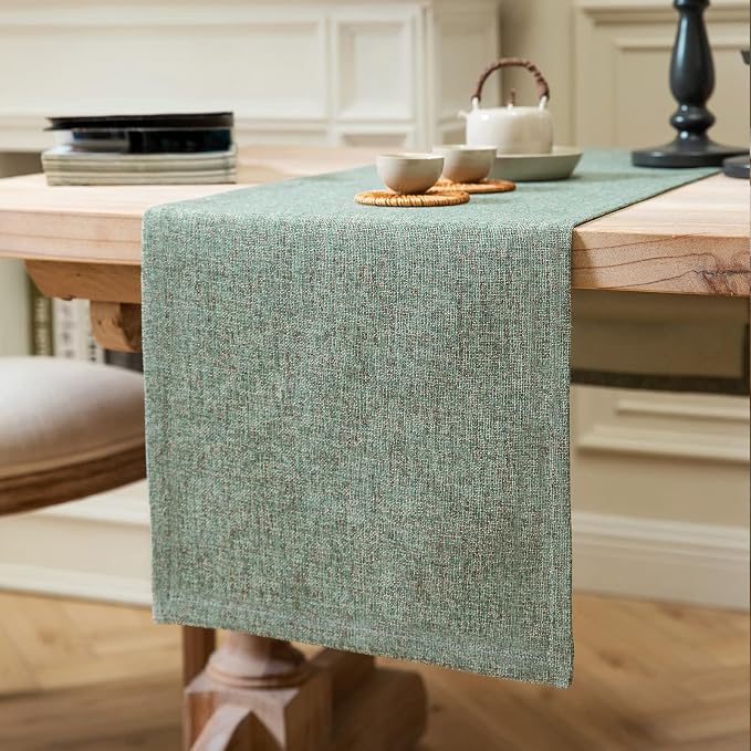 Burlap Style Farmhouse Table Runner, 14x48 Inches Mineral Green | Thick Durable by ZEEMARTONLINE