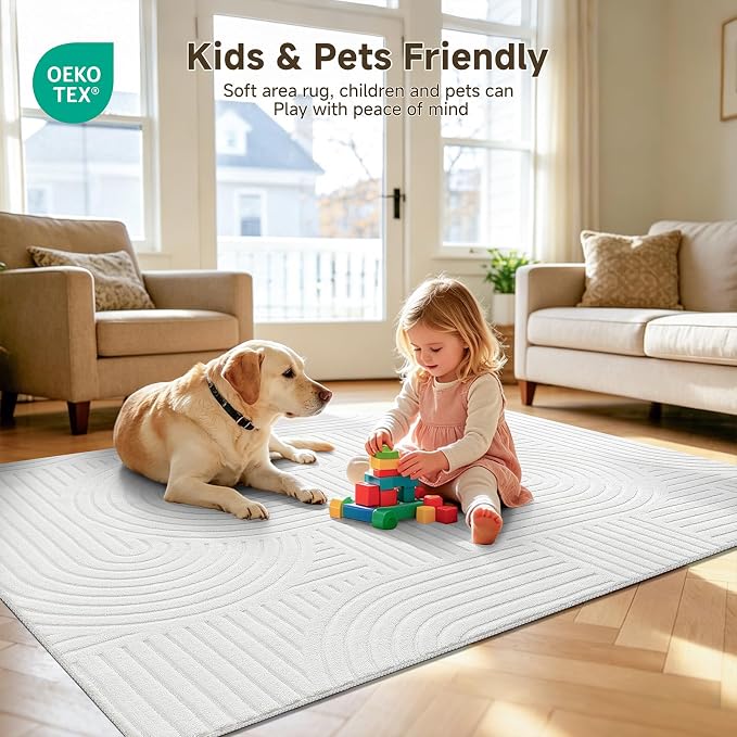 Pauwer 9x12 Washable Area Rugs for Living Room Modern White Solid Color Soft - Image 7