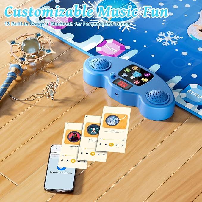 Dance Mat, Ice and Snow 6-Button Princess Dance Mat for Kids Ages 4-8, Bluetooth Music Control, 13 Built-in Music, 6 Game Modes, 3-10 Year Old Girl Gifts