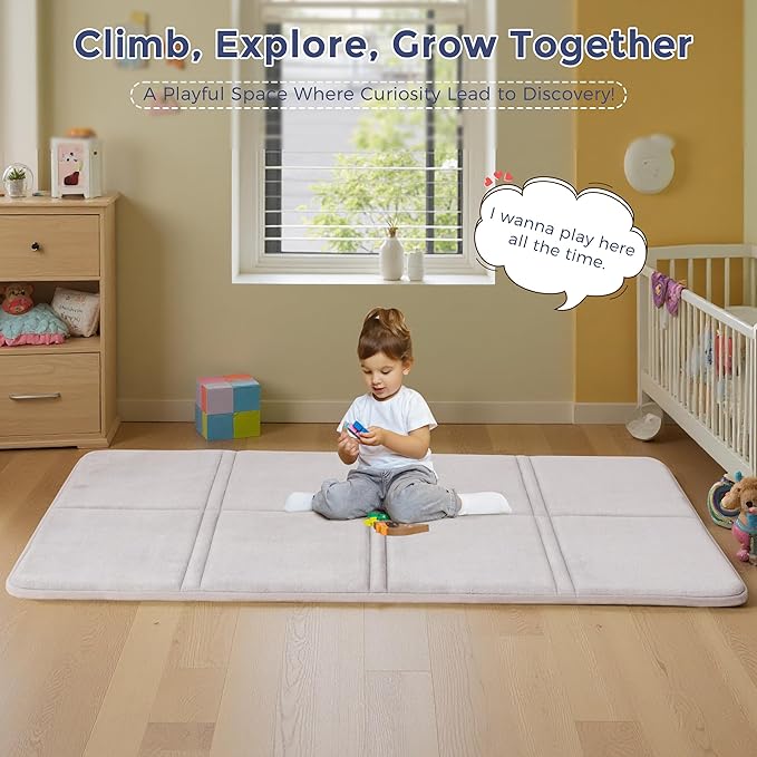 MAXYOYO 1.2" Thick Baby Play Mat for Floor, 36"x60" Foldable Playpen Mat, Tummy Time Foam Mats Ultra Soft Support, Padded Carpet with Non-Slip Backing for Infant,Kids and Toddler Crawling, Grey
