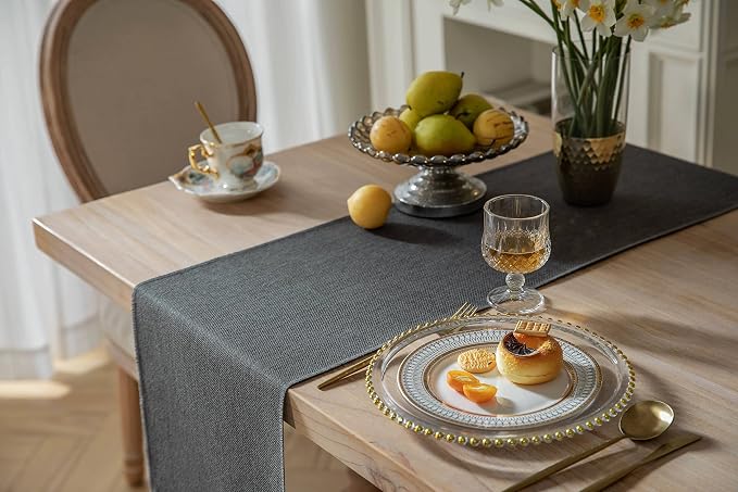 Graphite Grey Table Runners 60 Inches Long, Burlap Linen Style Rustic Farmhouse - Image 4