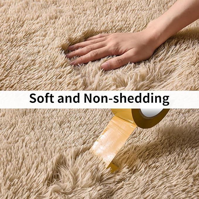 Soft Runner Rugs for Bedroom Hallways, 2x4 Beige Fluffy Shag Throw Area Rug Non - Image 4