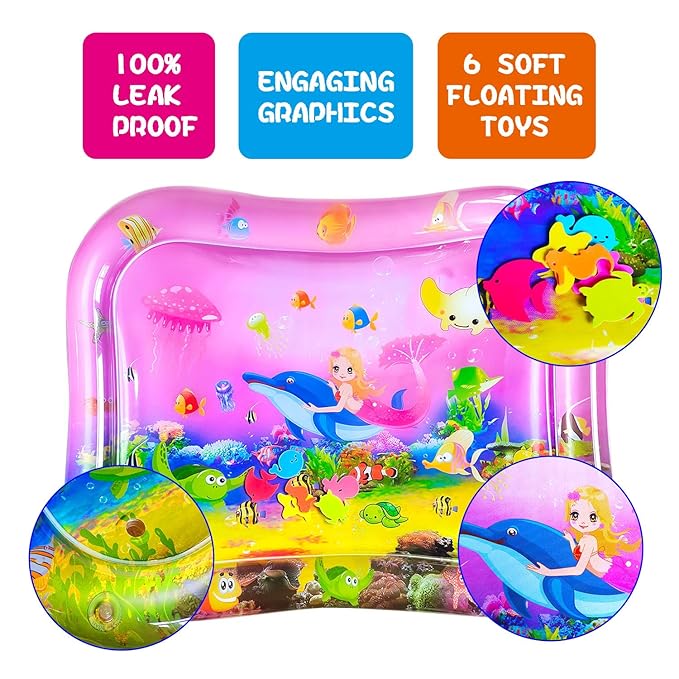 ZHUYNXIR Extra Big Infant Toys, Tummy time Toys, Baby Pink Water Play mat, Fun Early Development Activity Play Center for Newborn,Mermaid Pink 39.5x31.5 in.