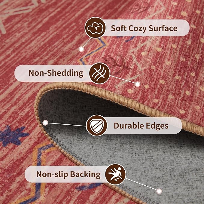 SERISSA 2x4 Rugs for Entryway, Washable Non-Slip Kitchen Runner Rug Small Red - Image 4