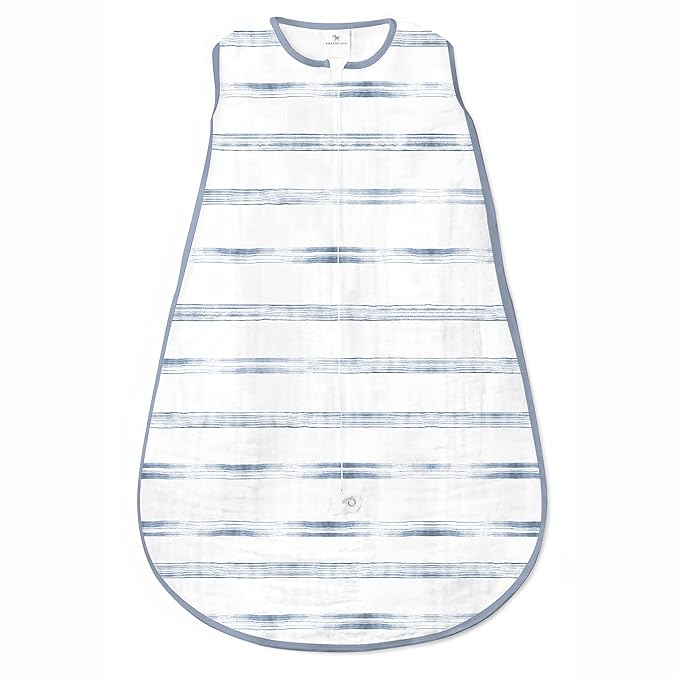Amazing Baby Cotton Muslin Sleeping Sack, for Baby Boy or Girl, Wearable Blanket with 2-Way Zipper, Watercolor Stripes, Denim, Medium (6-12 Month)