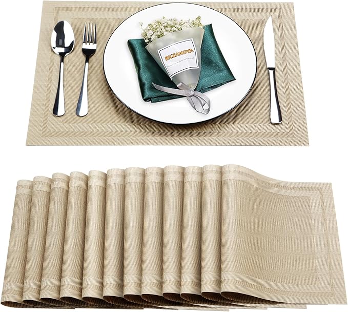 Placemats Set of 12, Vinyl PVC Heat Resistant Washable Placemats Set, Non Slip by BxzanDya-LifeSmartMaker