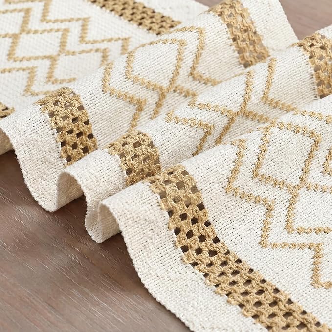 Artoid Mode Burlap Brown Stripe Diamond Woven Table Runner 12x36 Inch | Holiday - Image 6