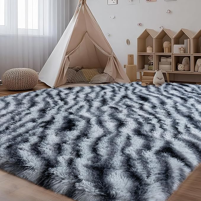 qulint Zebra Rug for Living Room, 8x10 Area Rug for Bedroom Soft Shaggy Animal - Image 3