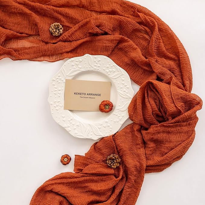 10Pcs Fall Terracotta Cheesecloth Table Runner 120 Inch Party Home Decor | - Image 5