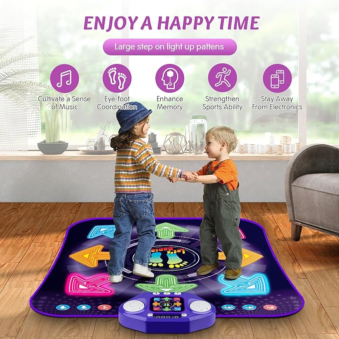 Dance Mat Toys for 3-12 Year Old Girls & Boys, Dance Mats with Light Up 8-Buttons & Wireless Bluetooth, Music Dance Toy with 5 Modes Game, Birthday Xmas Gifts for 3 4 5 6 7 8 9 10+ Year Old Girls Boys