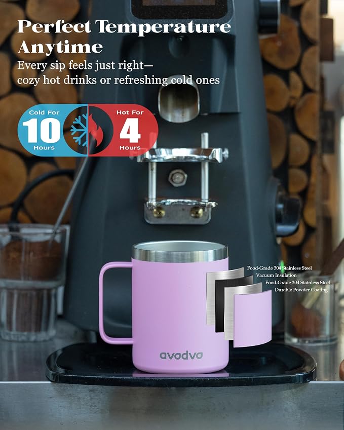 12oz Insulated Coffee Mug with Lid – Includes Two Lids, Stainless Steel Coffee - Image 3
