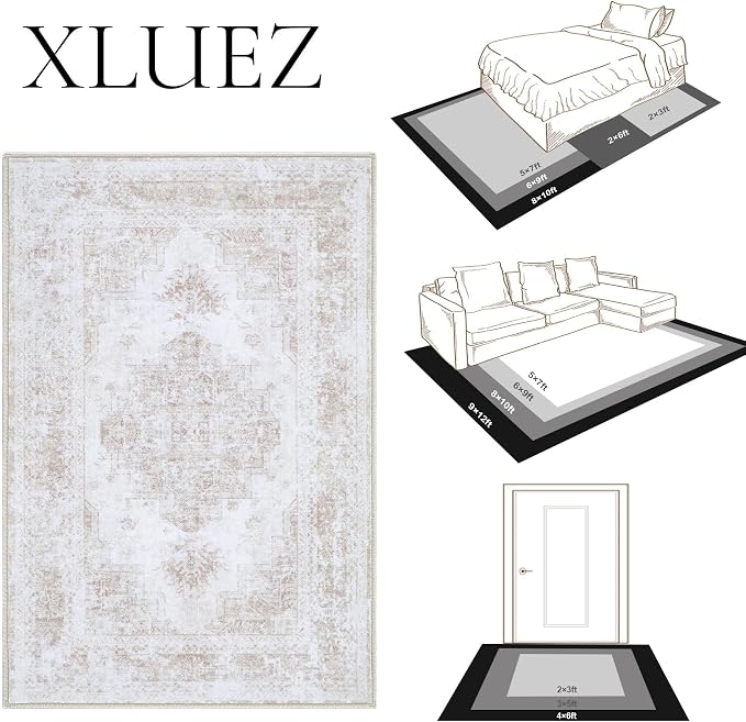 XLUEZ Bedroom Rug 3x5 Vintage Rugs, Machine Washable Small Area Rug Retro - Image 8