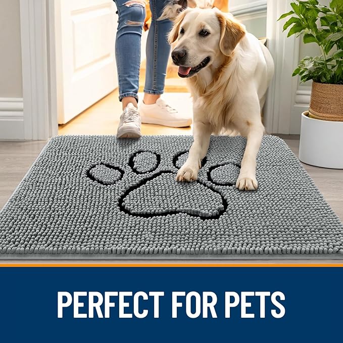 OLANLY Dog Door Mat for Muddy Paws 44x24, Paw Print Design, Absorbs Moisture - Image 6