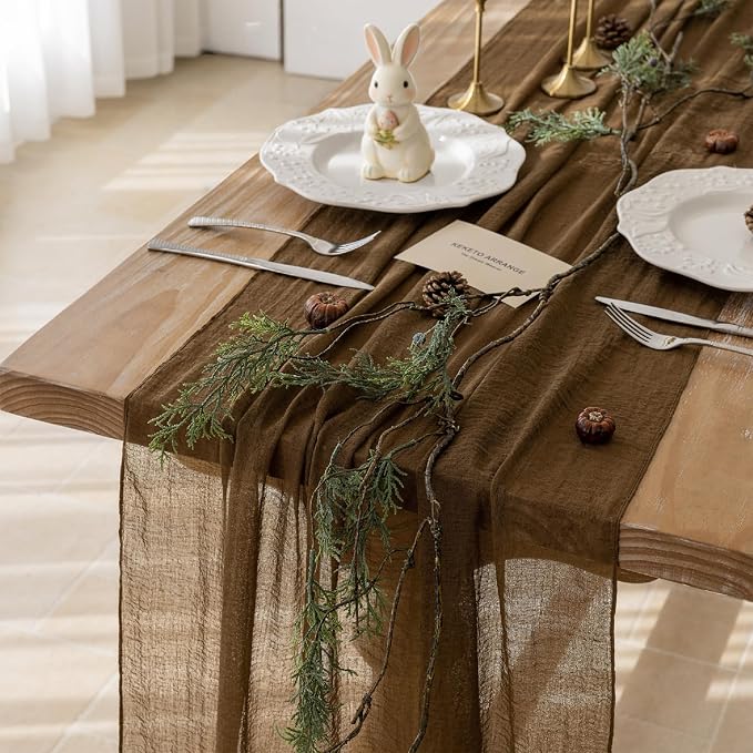 10Pcs Coffee Cheesecloth Table Runner 120 Inches - Image 2