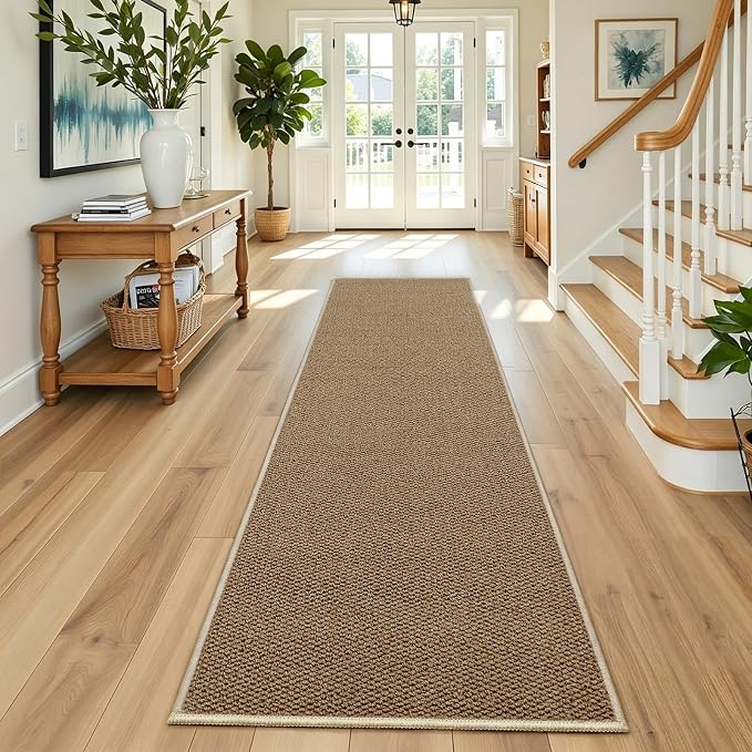 Faux Jute Hallway Runner Rug 2'x8', Washable & Non-Slip, Taupe | 0.27" Low Pile - Image 6