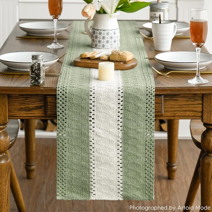 Artoid Mode Light Green Farmhouse Woven Table Runner 12x60 Inch | Seasonal - Image 2