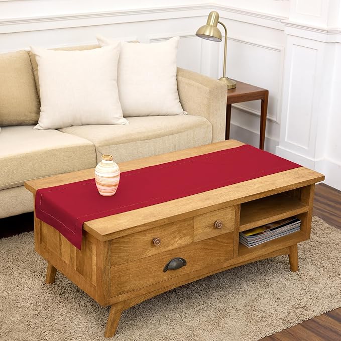 Solino Home Cotton Linen Table Runner Red, Hemstitch Collection 14 x 48 in | by SolinoHome