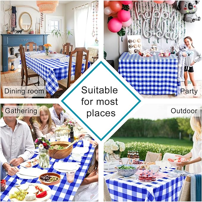 Royal Blue Checkered Tablecloth Rectangle - Image 4
