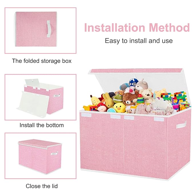 Toy Storage Box for Girls, Large Kids Toy Chest Boxes Organizers and Storage with Lids & Handles for Nursery,Playroom 24.5"x13"x16"(Pink)