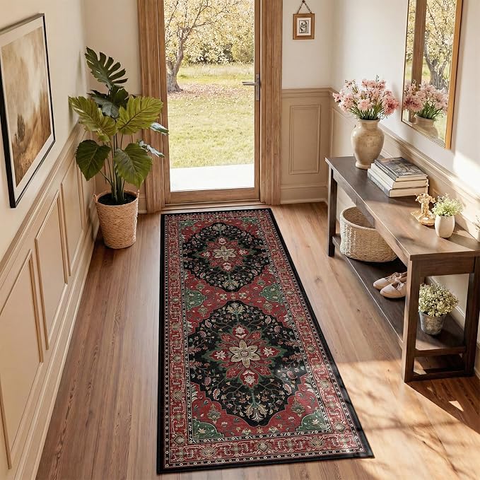 RELEANY Area Rugs Runner 2'x6' Washable Non-Slip, Floral Vintage Distress by RELEANY