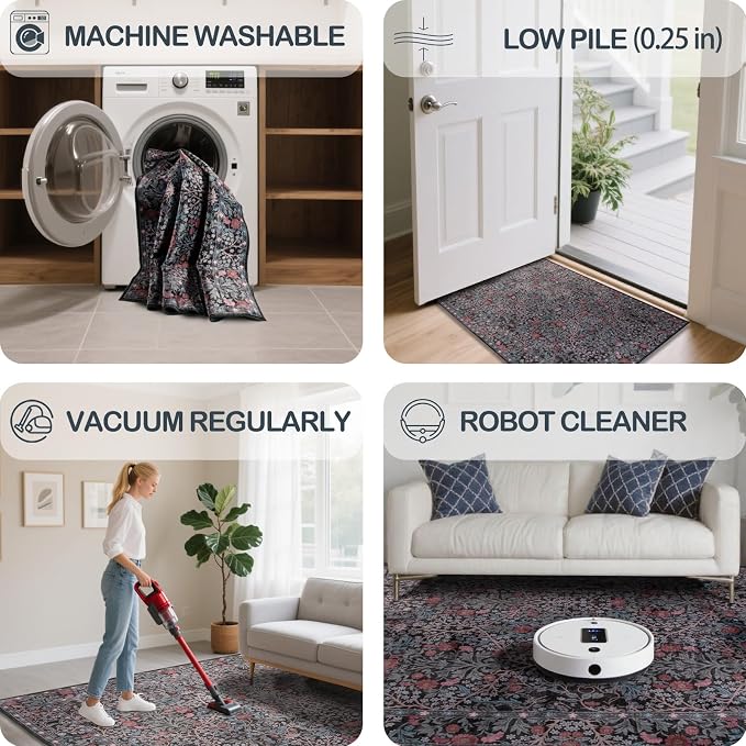 8x10 Washable Area Rugs for Living Room, Stain Resistant Vintage Rugs for - Image 5