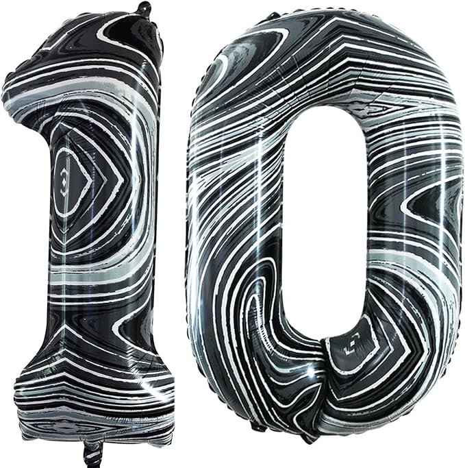 GOER Number 10 Balloons for 10th Birthday Party Decorations,42 Inch Jumbo Foil Helium Balloons for 10th Anniversary (Marble Black)