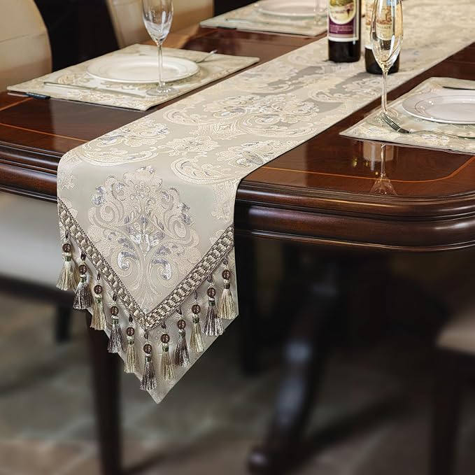 Loom and Mill Luxury Jacquard Table Runner 108 Inches Long, Light Apricot | - Image 7