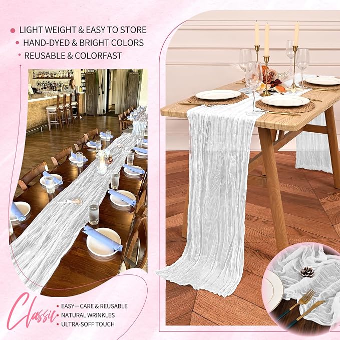18 Pack Cheesecloth Table Runner 10FT White Table Runner Boho Gauze Cheese - Image 5