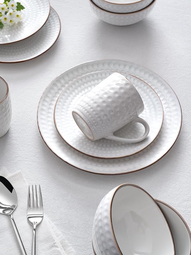 Famiware Ceramic Plates and Bowls Sets, Embossed Dishes Dinnerware - Image 9