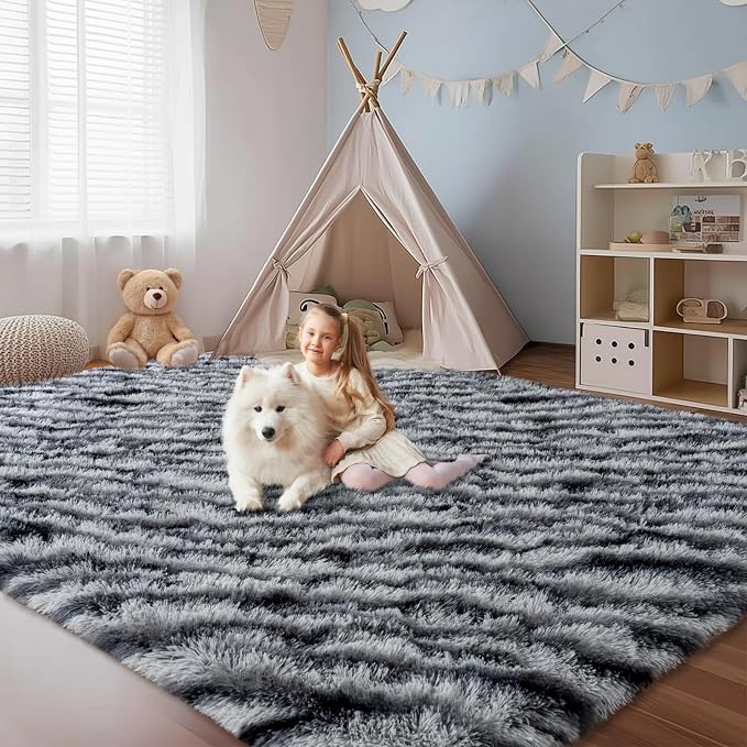 Fluffy Rugs for Bedroom Living Room, 4x6 Feet Zebra Black and White Shag Area - Image 2