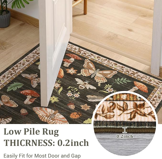 Mushroom Insect 3ft Round Rug Washable Non-Slip Soft Ultra-Thin Small Boho - Image 5