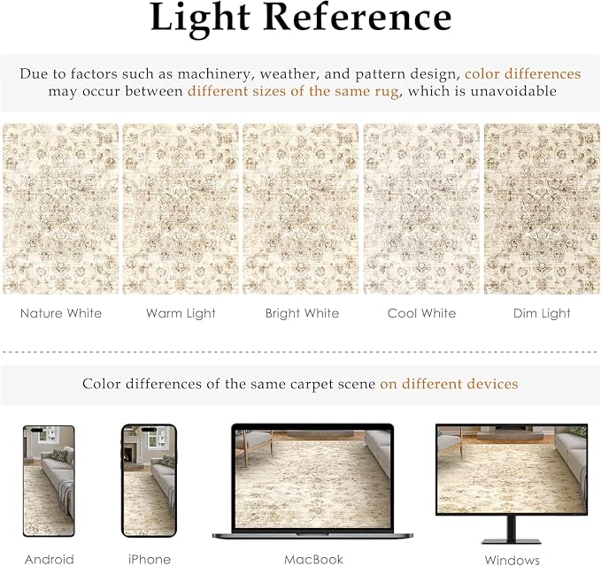7x9 Washable Neutral Area Rug Beige Vintage Living Room Bedroom Carpet Non-Slip - Image 9