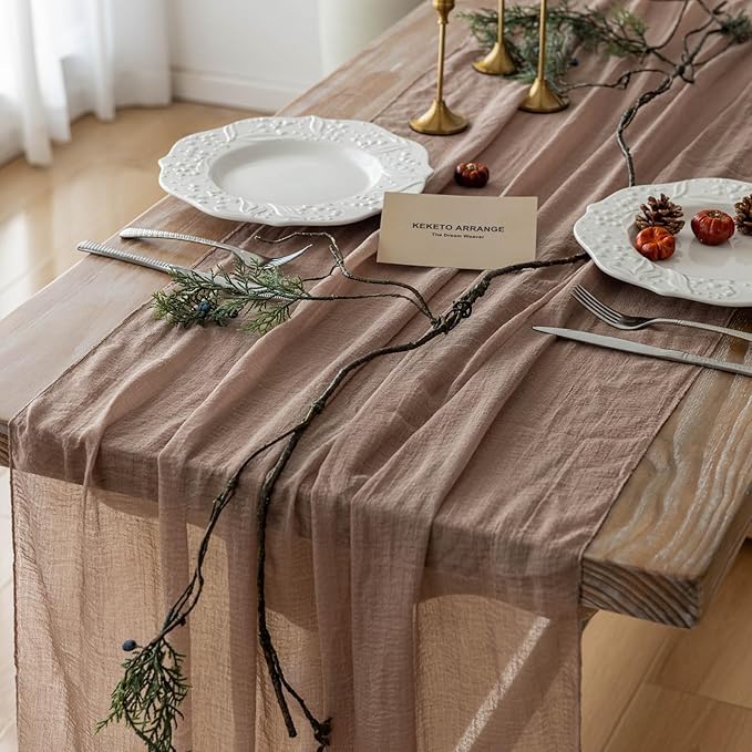 3Pcs Nude Cheesecloth Table Runner 120 Inches by KEKETOARRANGE