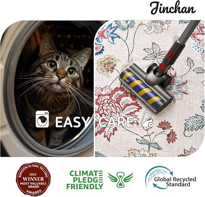 jinchan Floral Corner Rug for Kitchen Washable Nursery Rug Vintage Romance Design Non Slip Quarter Circle Lightweight Low-Pile Throw Carpet for Playroom Reading Nook Office, 5ft Radius, Red/Beige