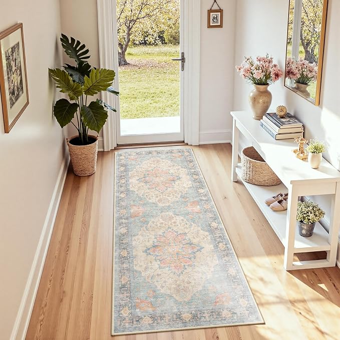 RELEANY Area Rugs Runner 2'x8' Washable Non-Slip, Floral Vintage Distress - Image 3