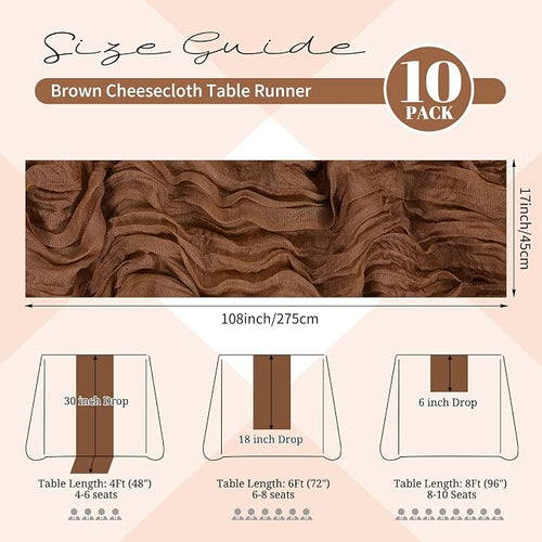 10 Pack Brown Cheesecloth Table Runner 17x108 Inch Boho Gauze Cheese Cloth - Image 2