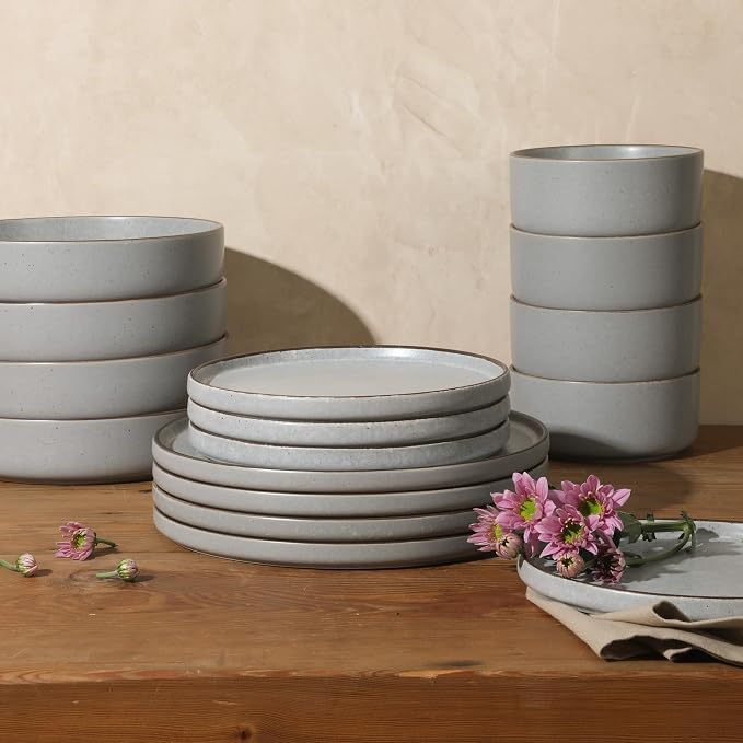 Gibson Elite Gelston Stoneware Matte Reactive Glaze 16 Piece Plates and Bowl - Image 4