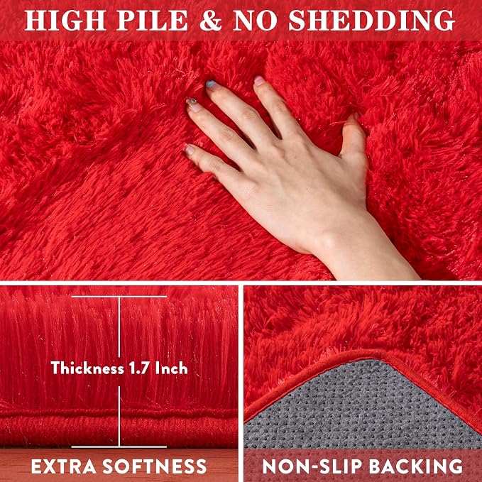 Soft Red Rugs for Bedroom, 4x6 Fluffy Fuzzy Shaggy Rugs for Living Room - Image 2
