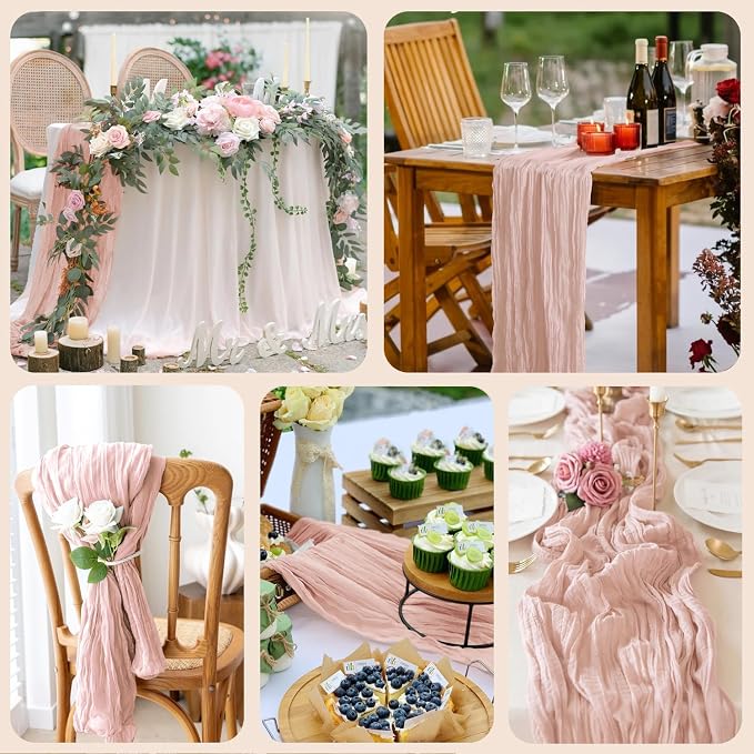Cheesecloth Table Runner Dusty Pink 10FT Boho Gauze Table Runners | 120 Inch - Image 7