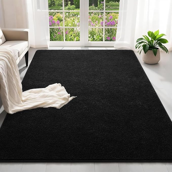7x10 Feet Black Area Rugs for Bedroom, Indoor Washable Memory Foam Rug for - Image 2
