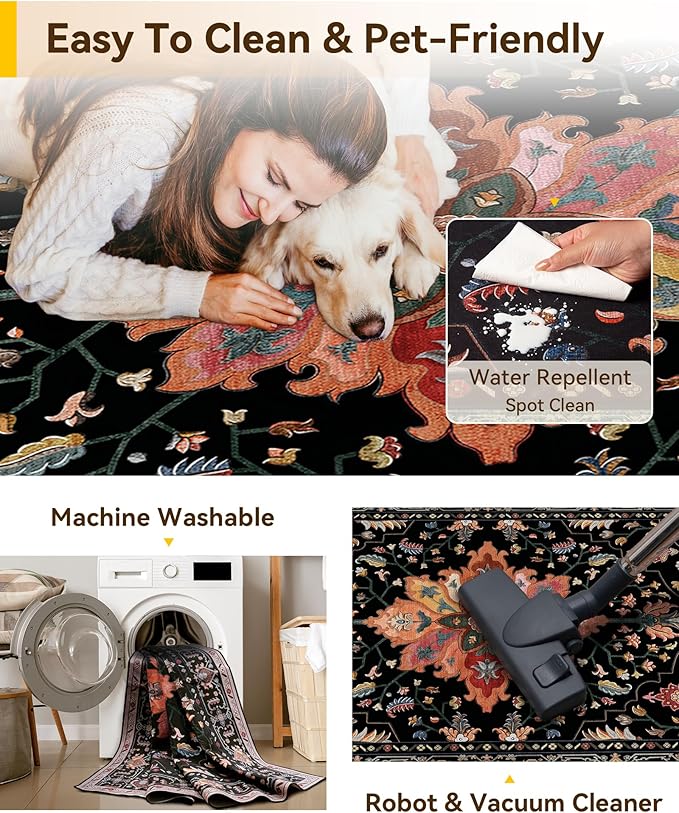 RELEANY Area Rugs 6'x9' Washable Non-Slip, Floral Vintage Distress Medallion - Image 6