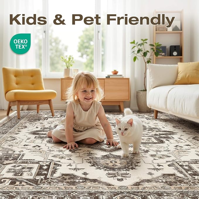 10x12 Washable Area Rugs for Living Room, Large Rug Non Slip Backing Vintage - Image 3