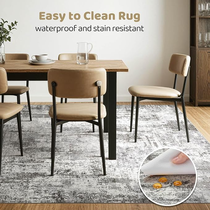 10x14 Area Rugs Living Room: Washable Large Abstract Neutral Modern Soft Gray - Image 6
