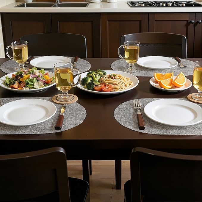 Placemats Set of 8, 11.8 x 17 Inch, Light Grey | Heat Resistant Oval Faux - Image 2