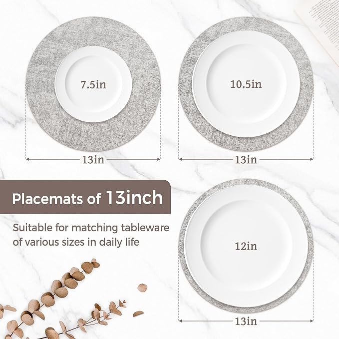 13" Round Placemats Set of 6, Reversible Faux Leather Heat Resistant Table Mats - Image 2