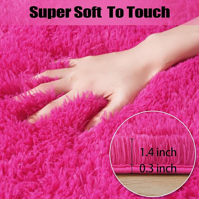 qulint 9x12 Area Rug for Living Room, Soft Fluffy Hot Pink Rugs for Bedroom - Image 2