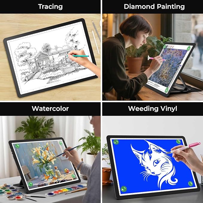 Zocelight Rechargeable A3 Light Board with Built-in Stand,Super Bright Magnetic Light Box for Tracing,Wireless Light Pad for Diamond Painting,Side Buttons,5000mAH Battery,LED Light Table for Drawing