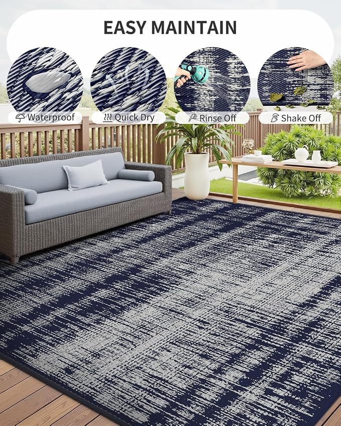 MontVoo Outdoor Rug Waterproof 9x12ft Outdoor Patio Rug Mat Reversible Plastic - Image 8