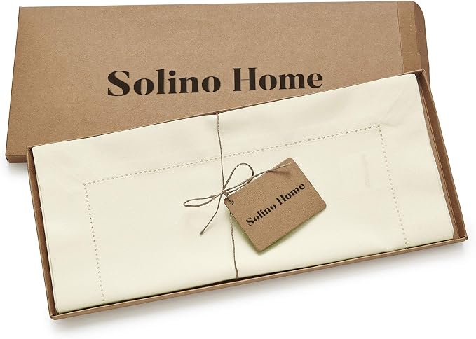 Solino Home Cotton Linen Dining Table Runner Ivory Hemstitch, 14 x 132 in | - Image 4